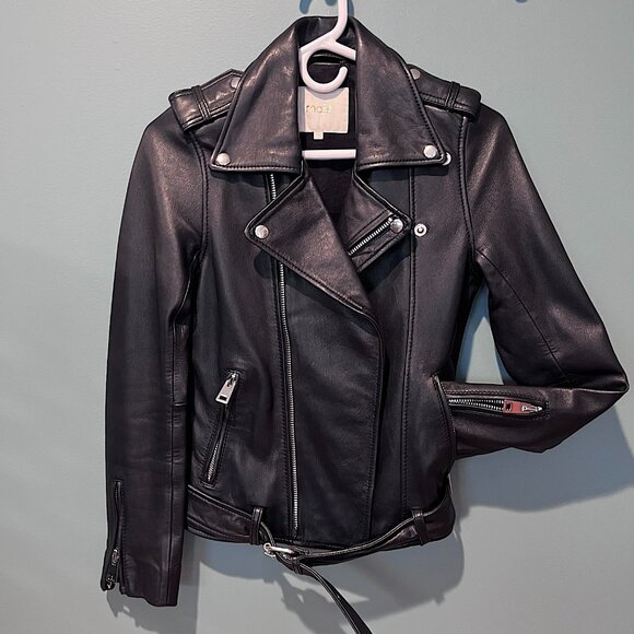 Maje black moto leather jacket Sz 36 (XS / Small)